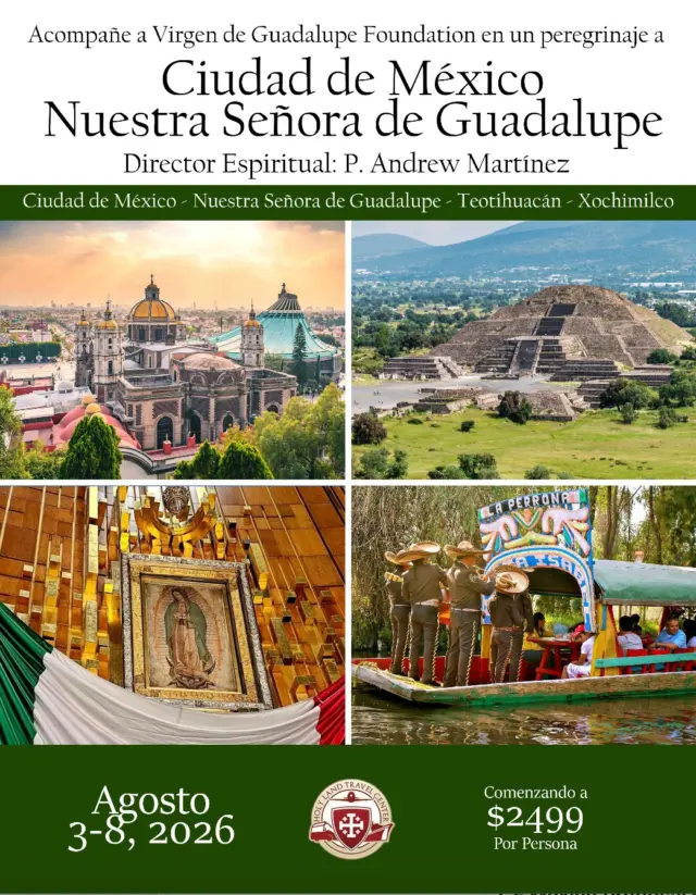 Acompaña al padre Andy Martínez a una visita que esta en el corazón de muchos....la Morenita del Tepeyac. Agosto 3, 2026Los registros están abiertos, cupo limitado.
Info (tx whatsapp) 830 388 3009 o en la Parroquia Ntra Señora de Guadalupe Shrine: 210 226 4064